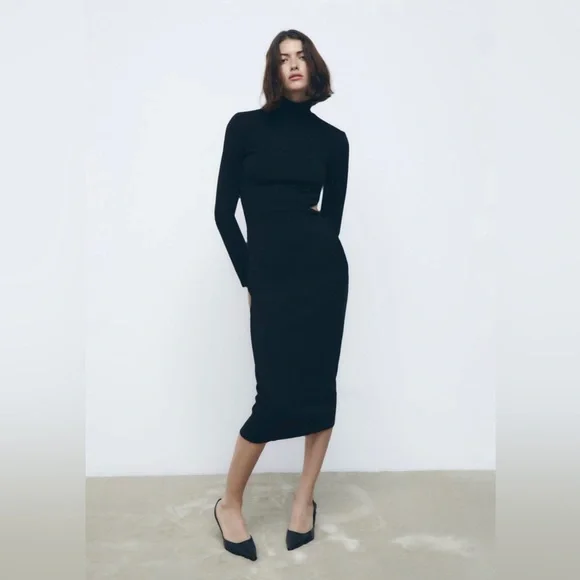 zara cut out ruched dress CUT OUT KNIT DRESS - Brown